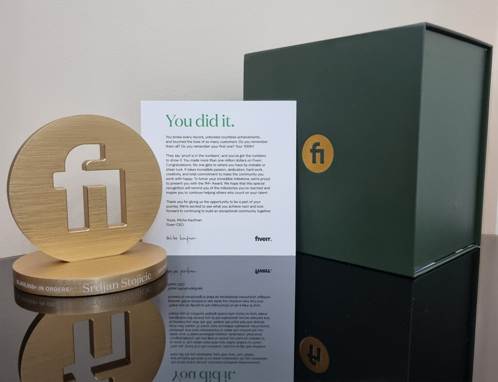 Fiverr $1M Award presented to Rabbit for excellence in logo design services